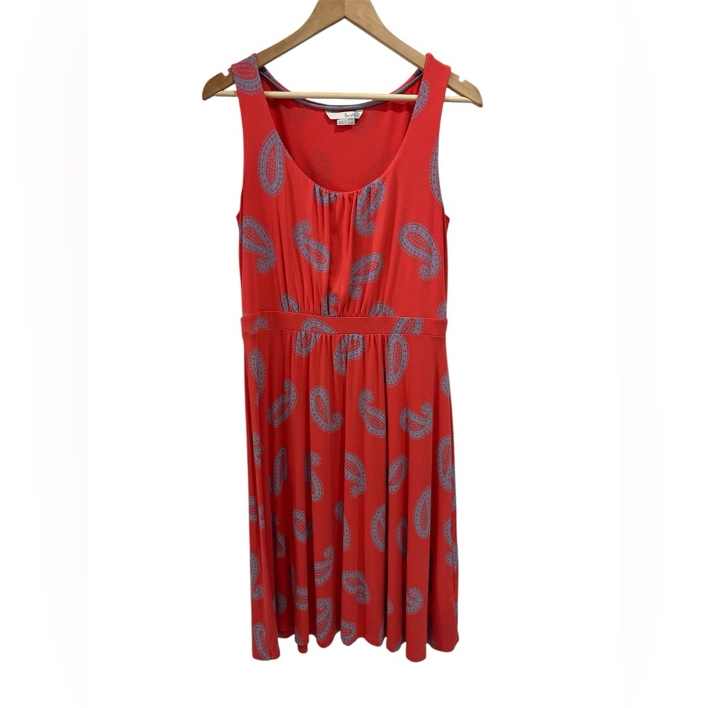 Boden Women's Ella Dress Size 10 Coral Blue Paisley Jersey Knit Scoop Neck